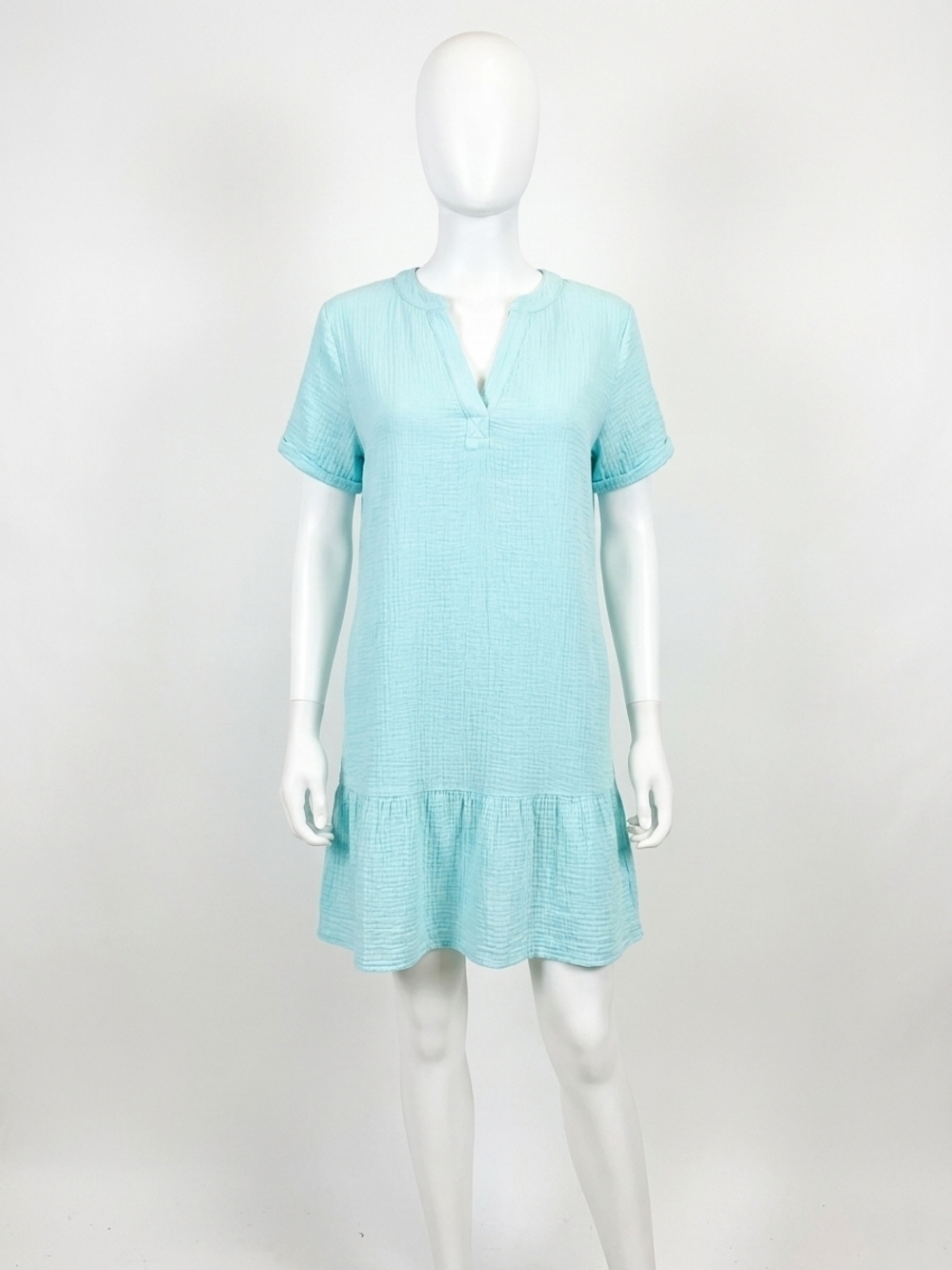 NEW BOBI split neck ruffle hem dress in teal
